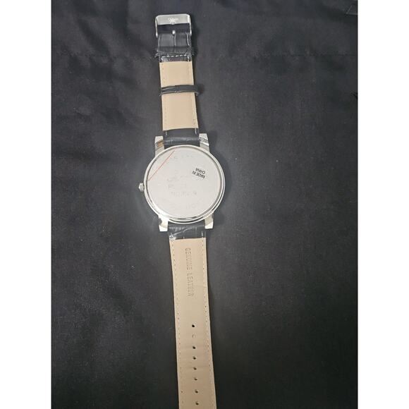 56.8mm silver crystal bezel Fashion Analog Quartz watch w/Genuine Leather Band main image 6